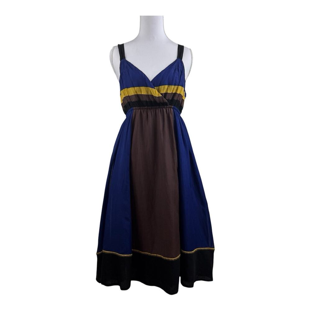 Anthropologie Lithe Silk Cotton Dress Size 6 Y2K Retro Color Block Empire Waist